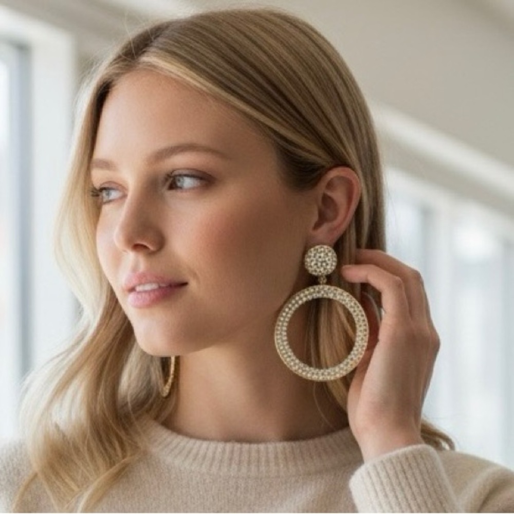 Plunder Gold and Crystal Circle Earrings